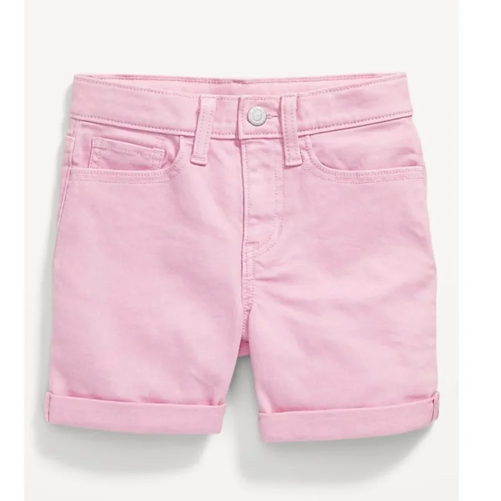 Old Navy High-Waisted Double-Rolled-Cuff Midi Shorts for Girls in Pink 5